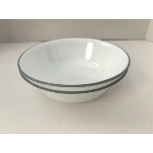 CORELLE MYSTIC GRAY Set Of 2 Cereal Soup Bowls White w/Gray Trim